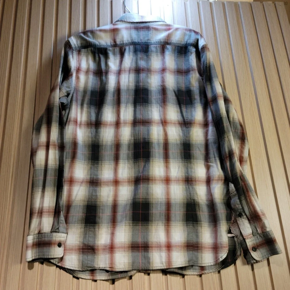 Banana Republic Tailored Slim Fit Plaid Button Down Shirt Mens L Rust Black
